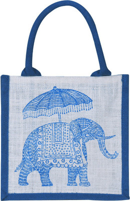 

Jute Cottage Elephant Print Zipper Lunch Bag Medium Blue Jute Waterproof Lunch Bag(Blue, 3 L)