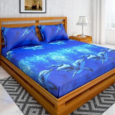 Bombay Linen 144 TC Microfiber Double Printed Bedsheet (Pack of 1, Blue)