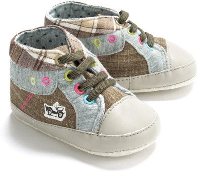 

Little Hip Boutique Grey And Brown Check Laceup Prewalker Booties(Toe to Heel Length - 13 cm Brown & Grey)