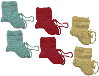 

cute collection Cute Collection- Handmade/ Knitted Woolen Socks for New Born Baby (Unisex, 0-6 months) 3 pair Booties(Toe to Heel Length - 3 cm Mulitcolor)