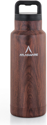 Atlasware Stainless Steel Wood Finish Handle Flask - 1000 ML 1000 ml Flask(Pack of 1, Brown, Steel)