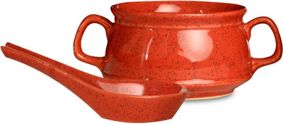 

Caffeine Katori With Spoon in Neon Orange Double Handled (Set of 1) Handmade Stoneware Bowl(Orange, Pack of 1)