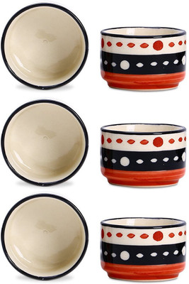 

caffeine Dip and Sauce Round Serving Bowl in Orange and Black Circles (Set of 6) Ceramic Bowl Set(Orange, Black, Pack of 6)