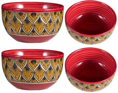 

caffeine Dining Katori Bowl Ceramic/Stoneware in Orange Morocco Handmade Set of 4 Ceramic Bowl(Orange, Red, Pack of 4)