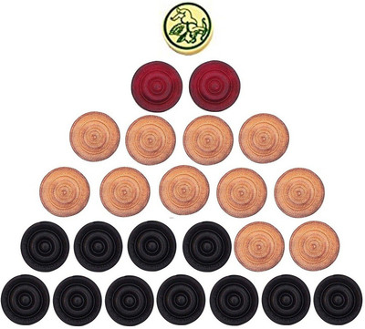 SPORTSHOLIC Wooden Carrom Coins Set 24 Pcs With Striker And Powder For All Carrom Boards Carrom Pawns(Pack of 24)