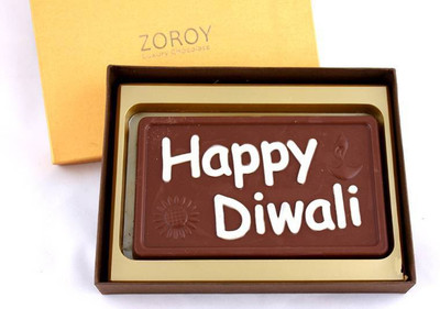 

Zoroy Luxury Chocolate Diwali message box with Happy Diwali Chocolate Bar Fudges(200 g)