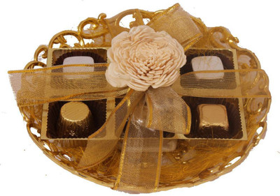 

Zoroy Luxury Chocolate Diwali Gold carved plate with 6 chocolates Fudges(65 g)