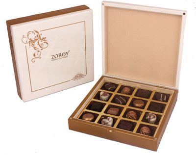 

Zoroy Luxury Chocolate Diwali glossy Wooden gift box with 16 signature Chocolates Fudges(200 g)