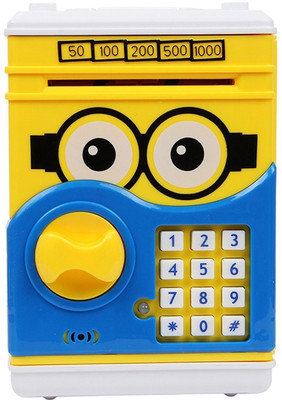 Arihant Ecommerce Mini Atm Machine Money Saving Safety Box Changeable Password Locks Piggy Bank Coins Cash Deposit Cartoon Minion Kids Gift Pack Of 1 Coin Bank(Yellow)