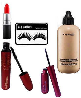 

big Basket Eyelashes, Mac Face And Body Foundation, Mac Liquidlast Eyeliner, Mac Upward Lash Mascara, Matte Lipstick(Set of 5)