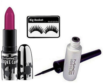 

big basket Eyelashes, Mac Brooke Candy Lipstick,Liquid Eye Liner(Set of 3)