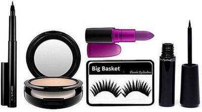 

big Basket Eyelashes & Mac Studio Fix Compact,Heroine Lipstick & Mac Pen Eyeliner& Liquid Eyeliner liquidlast liner Eve-Liner(Set of 5)