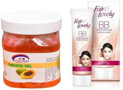 

Pink Root PAPAYA GEL 500ML WITH FAIR & LOVELY BB INSTANT FAIR LOOK CREAM 40G(Set of 2)