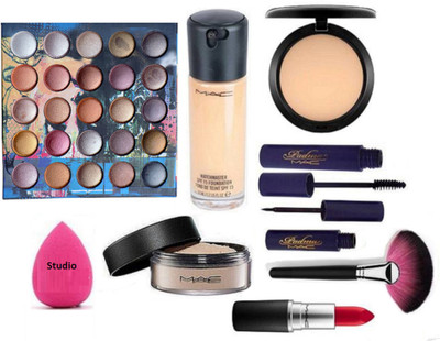 

studio Sponge Puff & Match Master Foundation, Padma Eyeliner, Mascara, For My Love Eyeshadow Palette, Loose Powder, fix Compact, Matte Finish Lipstick, Makeup Brush(Set of 9)