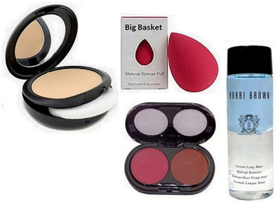 

big Basket Sponge Puff, Mac 2 Shades Blusher, Studio Fix Compact, Bobbi Brown Instant Long Wear Makeup Remover(Set of 4)