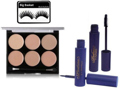 

big basket Eyelashes, Mac 6 Concealer Palette,Padma Liner with Mascara(Set of 4)