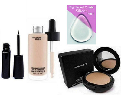 

big Basket Silicon Puff & studio waterwight Foundation , Compact, Liquid Eyeliner liquidlast liner Eve-Liner(Set of 4)