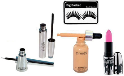 

big basket Eyelashes, Mac Brooke Candy Liner&Mascara,Studio Waterweight Foundation & Brooke Candy Pink Lipstick(Set of 5)