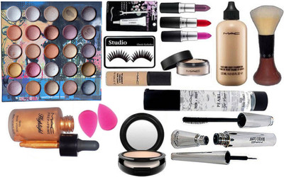 

studio Eyelashes With Mac For My Love Eyeshadow Palette, Face and Body Foundation, Pro Long wear Concealer, S.Fix Compact, Prep+prime Pearl Gel Primer, Highlighter Skin Base visage, Loose Powder, Brook Candy Eyeliner & Mascara, Different Shade Lipstick Pa