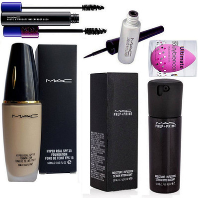 

Ultimate Sponge Puff, Hyper Real Foundation, Prep+prime Moisture Infusion Serum, Liquid Eyeliner, Haute and Naughty Double Effect Mascara(Set of 5)