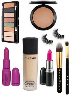 

Ultimate Makeup Brush 2, Mac Matchmaster Foundation, 8 shade Eyeshadow Palette, Fix Compact, Pink Shade and Gambattista Valli Lipstick With Eyelashes(Set of 8)