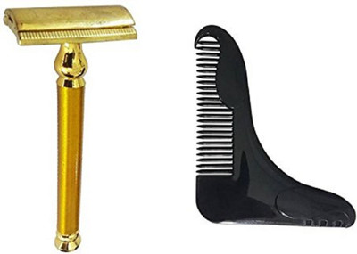 

Bueno Combo Of Beard Comb And Shaving Razor For Men, Black Golden(Set of 2)