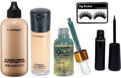 

big Basket Eyelashes, Mac Face & Body Foundation, Matchmaster Foundation, Liquid Eyeliner, 9to5 Face Serum(Set of 5)