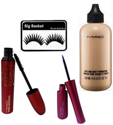 

big Basket Eyelashes, Mac Face And Body Foundation, Mac Liquidlast Eyeliner, Mac Upward Lash Mascara(Set of 4)