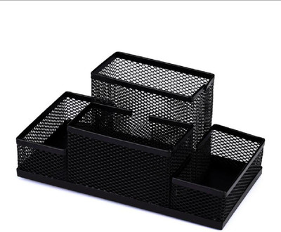 

Royalkart 4 Compartments metal pen holder(Black)