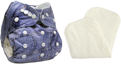 

Baby Shopiieee Reusable Pocket Cloth Denim Printed Diaper with 1 Microfiber Inserts (Blue) - L