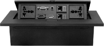 ANDTRONICS Hydraulic Pop Up Box / Cable Cubby with HDMI, Audio, LAN, USB & Power Ports (Black) 12 A Three Pin Socket