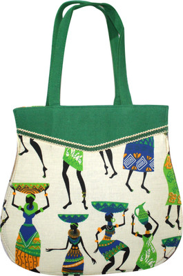 Prayas Hand-held Bag(White, Green), Green;white