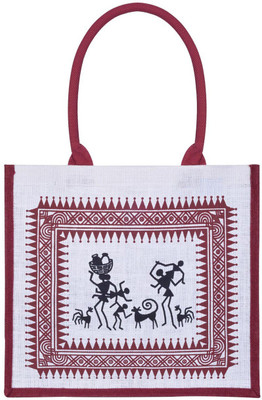 

Jute Cottage Tote(White, Maroon), Maroon;white