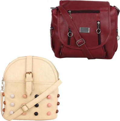 

Element Cart Shoulder Bag(Maroon, Beige), Beige;maroon