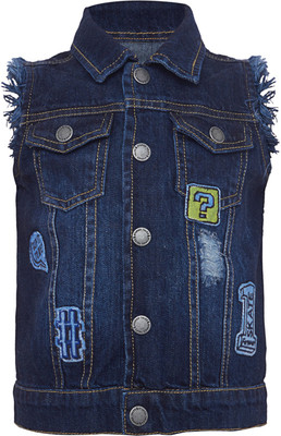 

Tales & Stories Sleeveless Solid Baby Boys Jacket, Dark blue