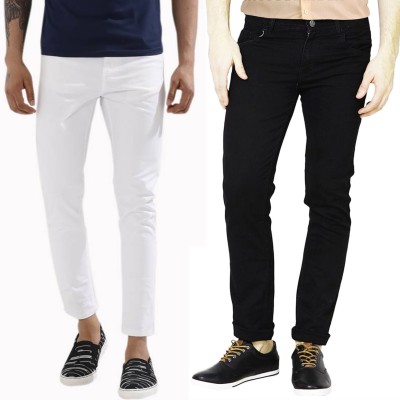 Masterly Weft Slim Men White, Black Jeans(Pack of 2)