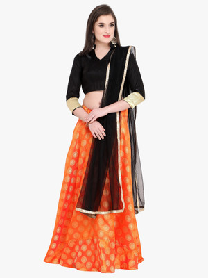 Blissta Printed Semi Stitched Lehenga Choli(Black, Orange)