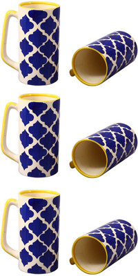 

caffeine Blue Umrao Ceramic Mug(500 ml, Pack of 6), Blue;white