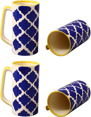 

caffeine Blue Umrao Ceramic Mug(500 ml, Pack of 4), Blue;white