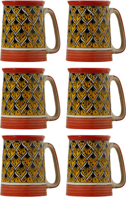 

caffeine Orange Morocco Ceramic Mug(500 ml, Pack of 6), Multicolor