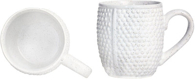 caffeine Coffee Stoneware in White Bubble (Set of 2) Handmade Ceramic Mug(300 ml, Pack of 2)