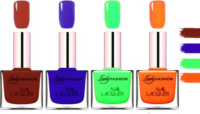 

Lady Fashion Extra Shine Extra Long Stay Chip Resistant Nail Polish Coffee,Blue,Light Green,Juicy Orange(Pack of 4)