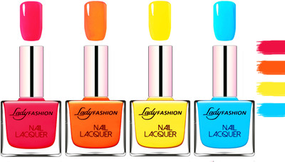 

Lady Fashion Extra Shine Extra Long Stay Chip Resistant Nail Polish Sweet Red,Juicy Orange,Yellow,Sky Blue(Pack of 4)