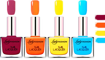 

Lady Fashion Extra Shine Extra Long Stay Chip Resistant Nail Polish Maroon,Juicy Orange,Yellow,Sky Blue(Pack of 4)
