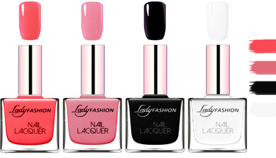 

Lady Fashion Extra Shine Extra Long Stay Chip Resistant Nail Polish Baby Pink,Silky Pink,Black,White(Pack of 4)