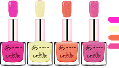

Lady Fashion Extra Shine Extra Long Stay Chip Resistant Nail Polish Mettalic Pink,Mettalic Gold,Orange Silk,Abricoat Rose(Pack of 4)