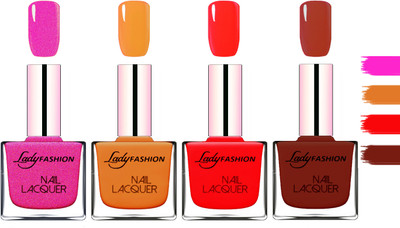 

Lady Fashion Extra Shine Extra Long Stay Chip Resistant Nail Polish Mettalic Pink,Nude,Juicy Red,Coffee(Pack of 4)