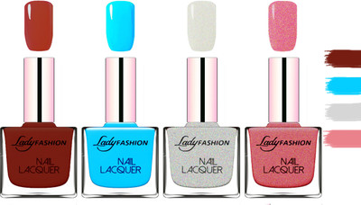

Lady Fashion Extra Shine Extra Long Stay Chip Resistant Nail Polish Coffee,Sky Blue,Grey,Mauve(Pack of 4)