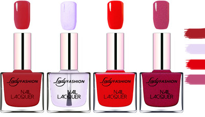 

Lady Fashion Extra Shine Extra Long Stay Chip Resistant Nail Polish Dark Red,Top Coat,Red,Maroon(Pack of 4)