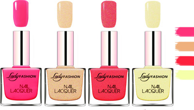 

Lady Fashion Extra Shine Extra Long Stay Chip Resistant Nail Polish Pink,Beach Nude,Bright Pink,Mettalic Gold(Pack of 4)